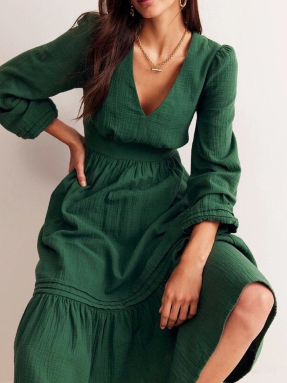 Boden Green Eve Tiered Cotton Midi Dress NWT Size 16 18 Plus Cottagecore - Picture 2 of 9